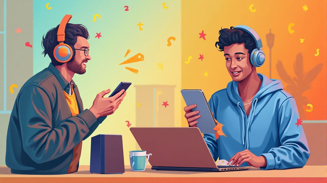 Person listening to online radio on multiple devices